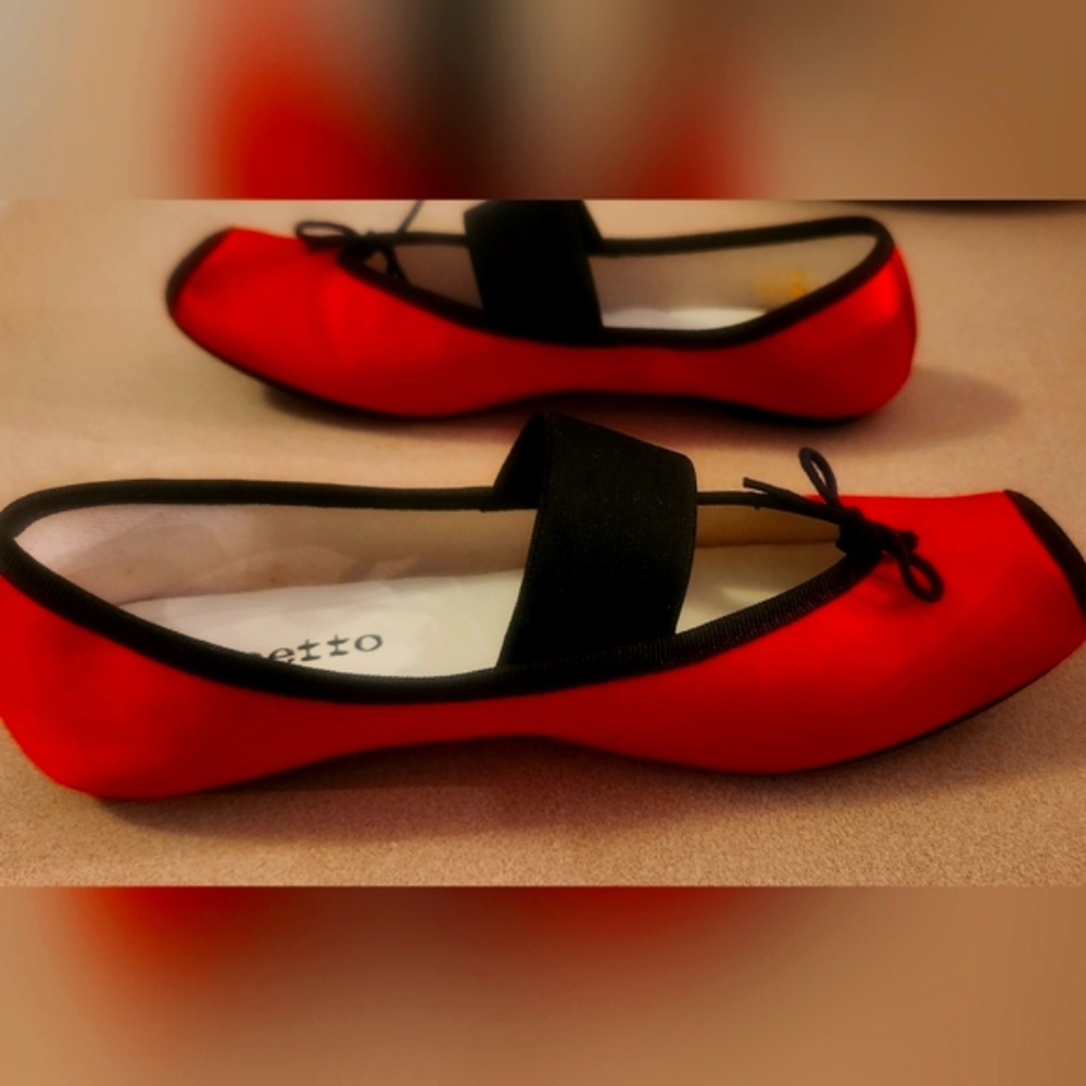Repetto red satin and blk velvet trim ballerina flats - Picture 7 of 11